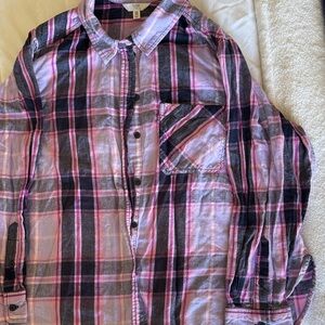 Casual Pink and Purple Plaid Shirt